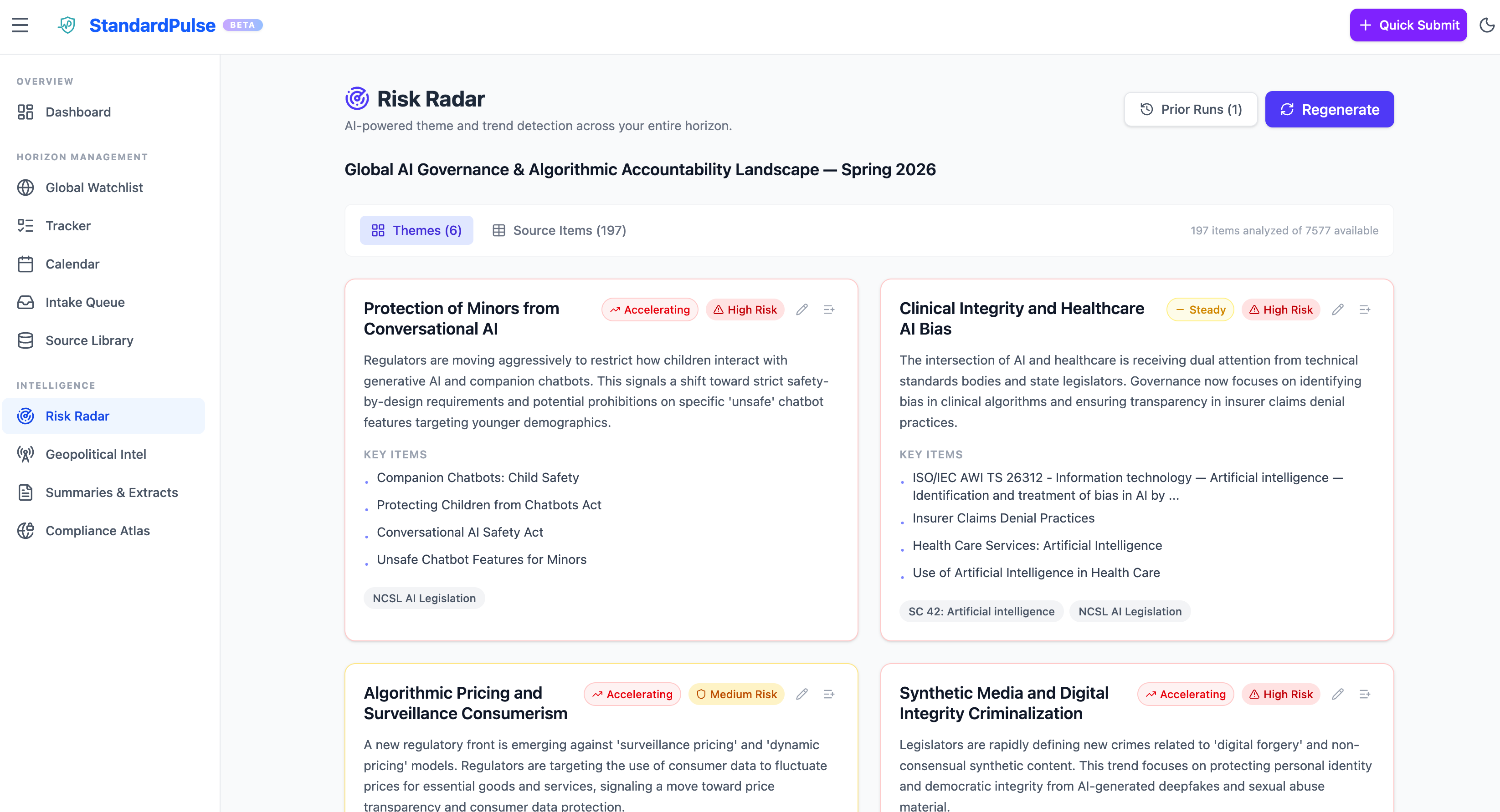 Risk Radar with regulatory themes