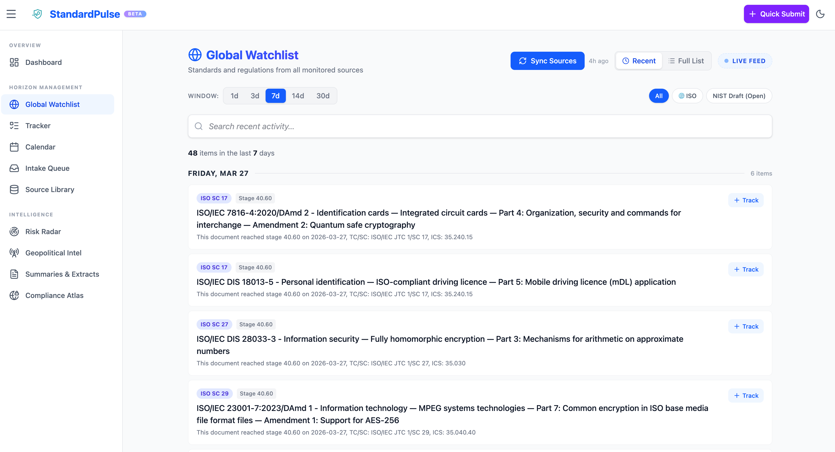 Watchlist with regional filters